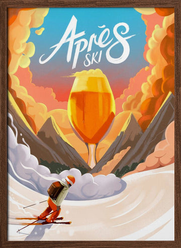 Après Ski Sunset Beer | Poster - Walnut Frame Interior