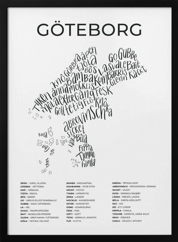 Gothenburg Word Map | Poster - Black Metal Frame Interior