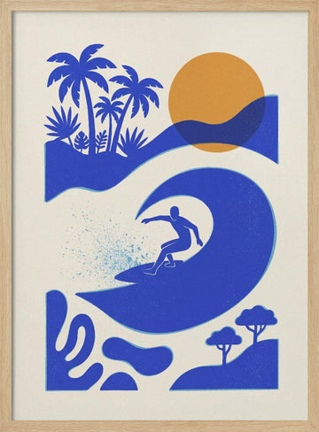 Surfer on Tropical Wave | Poster - Wood Frame Interior