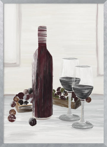Classic Wine Still Life | Poster - Silver Frame Interior