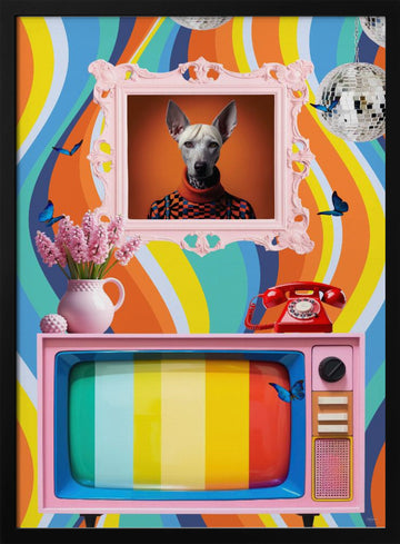 Funky Retro Dog Portrait | Poster - Black Metal Frame Interior