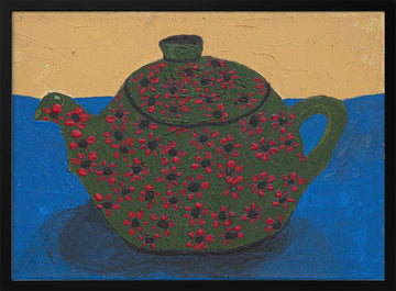 Green Floral Teapot Still Life | Poster - Black Metal Frame Interior