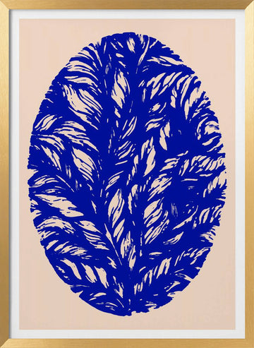 Blue Botanical Oval | Poster - Gold Frame Interior
