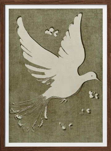 Peaceful White Dove | Poster - Walnut Frame Interior