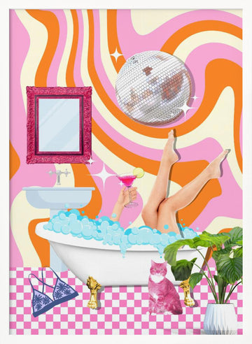 Groovy Bathtub Bliss | Poster - White Frame Interior