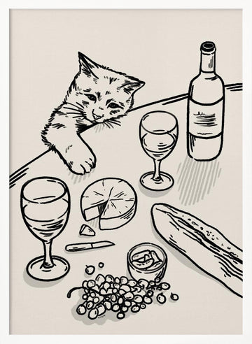 Curious Kitten Table | Poster - White Frame Interior