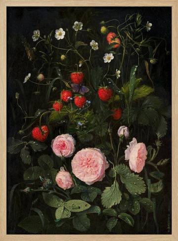 Still Life With Roses and Strawberries | Poster - Wood Frame Interior