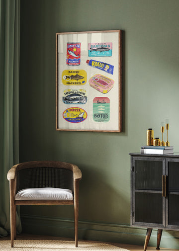 Vintage Seafood Cans | Poster - Room Interior 2
