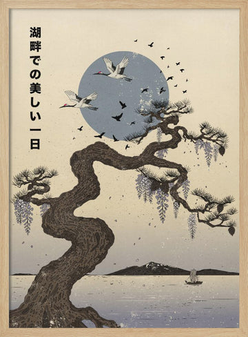 Wisteria Cranes Lake | Poster - Wood Frame Interior
