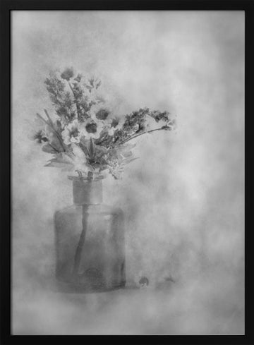 Dreamy Black and White Flowers | Poster - Black Metal Frame Interior