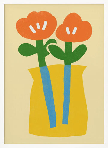 Two Stylized Orange Flowers | Poster - White Frame Interior