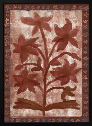 Terracotta Floral Design | Poster - Black Metal Frame Interior