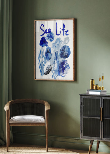 Indigo Sea Life Watercolor | Poster - Room Interior 2