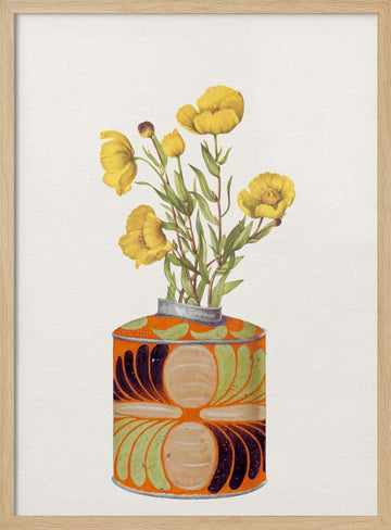 Yellow Flowers Orange Vase | Poster - Wood Frame Interior