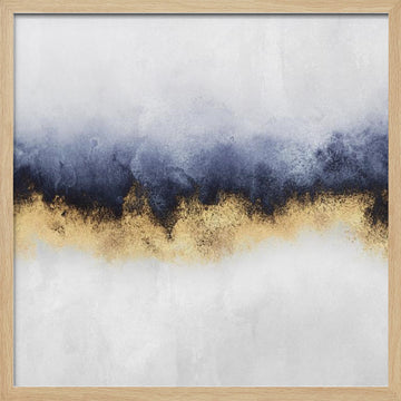Modern Gold Blue Abstract | Poster - Wood Frame Interior