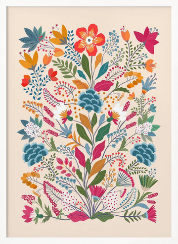 Folk Art Flower Garden | Poster - White Frame Interior