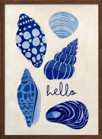 Hello Blue Seashells | Poster - Walnut Frame Interior