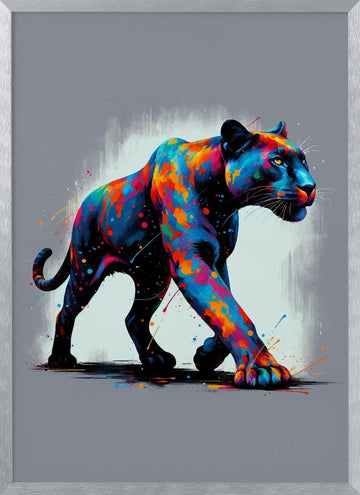 Colorful Black Panther | Poster - Silver Frame Interior