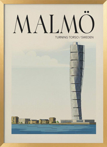 Malmö Travel Poster | Poster - Gold Frame Interior