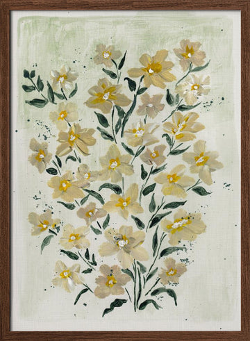 Delicate Yellow Blooms | Poster - Walnut Frame Interior