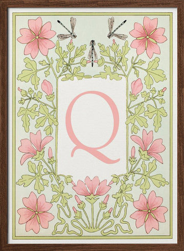 Botanical Letter Q | Poster - Walnut Frame Interior