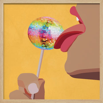 Licking Disco Lollipop | Poster - Wood Frame Interior