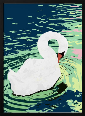Graceful Swan on Water | Poster - Black Metal Frame Interior