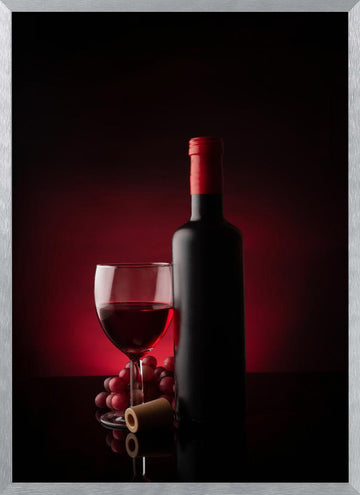 Elegant Wine Bottle Glass | Poster - Silver Frame Interior