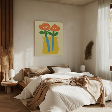 Two Stylized Orange Flowers | Canvas - Room Interior 2
