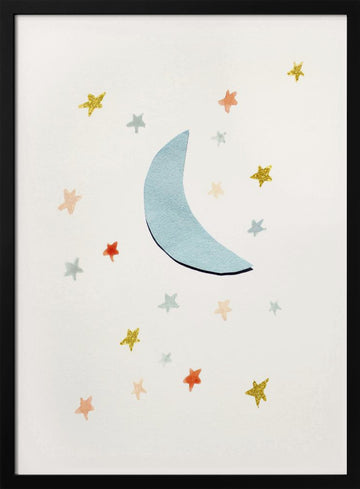 Soft Moon and Stars | Poster - Black Metal Frame Interior