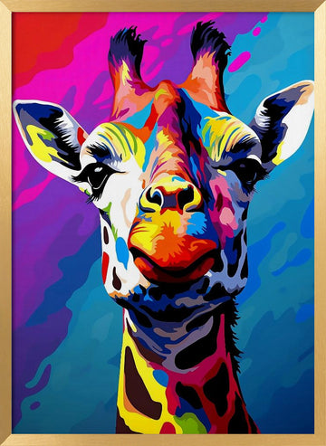 Colorful Pop Art Giraffe | Poster - Gold Frame Interior