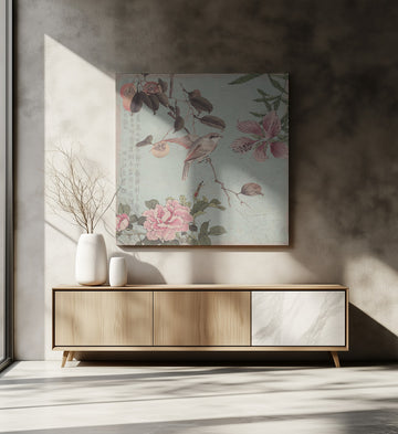 Asian Bird and Peonies | Canvas - Room Interior 2