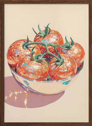 Disco Tomato Still Life | Poster - Walnut Frame Interior