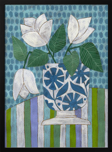 Fresh Blooms Blue Vase | Poster - Black Metal Frame Interior
