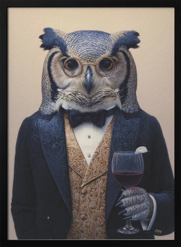 Sophisticated Owl Gentleman | Poster - Black Metal Frame Interior