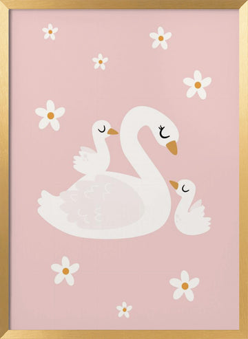 Sweet Swan Family | Poster - Gold Frame Interior