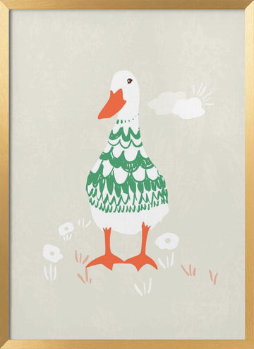 Whimsical Green Duck | Poster - Gold Frame Interior