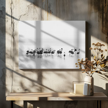 Graceful Flamingos Wading | Canvas - Room Interior 2