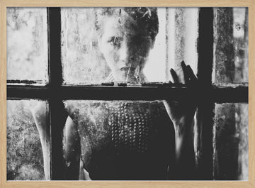 Woman Behind Dirty Glass | Poster - Wood Frame Interior
