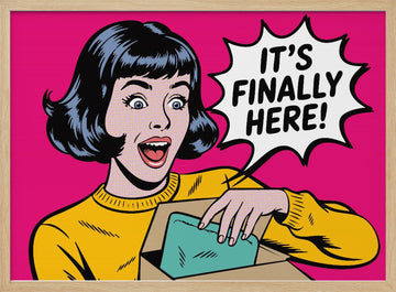 Excited Woman Unboxing | Poster - Wood Frame Interior