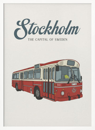 Classic Red Stockholm Bus | Poster - White Frame Interior