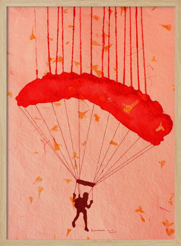Skydiver Among Petals | Poster - Wood Frame Interior