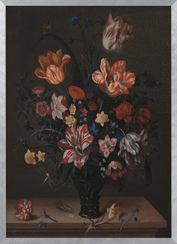 Tulips and Other Flowers In a Room | Poster - Silver Frame Interior