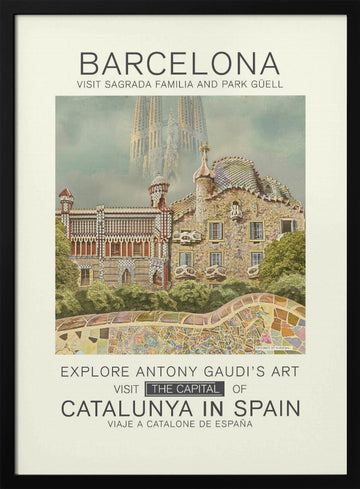 Barcelona Gaudi Landmarks | Poster - Black Metal Frame Interior