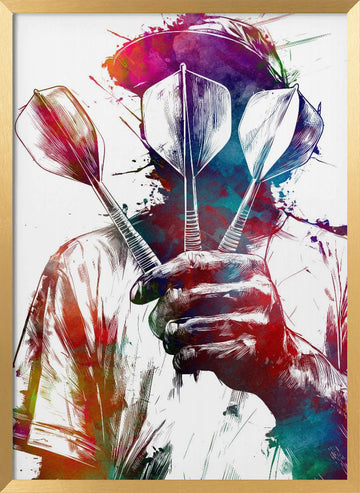 Vibrant Darts Player | Poster - Gold Frame Interior