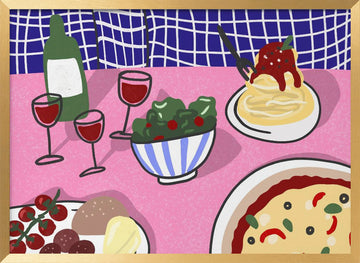 Cozy Italian Dinner | Poster - Gold Frame Interior