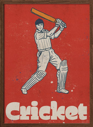Vintage Cricket Player | Poster - Walnut Frame Interior