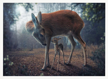 Mother Deer and Fawn | Poster - White Frame Interior