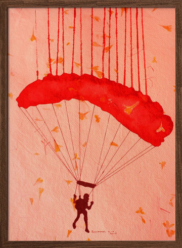 Skydiver Among Petals | Poster - Walnut Frame Interior