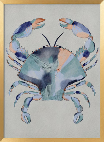 Coastal Blue Crab Painting | Poster - Gold Frame Interior